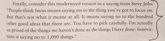 Steve Jobs quote on how focus requires saying no to hundreds of good ideas.