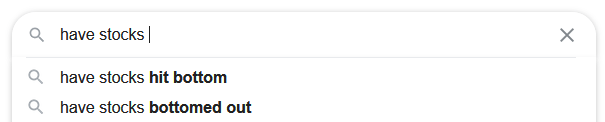 Google search popularity for "have stock hit bottom."