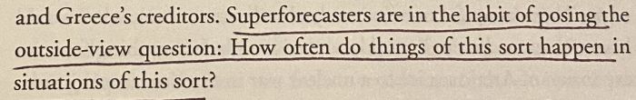 Book quote on how forecasters ask "how often do things of this sort happen?"