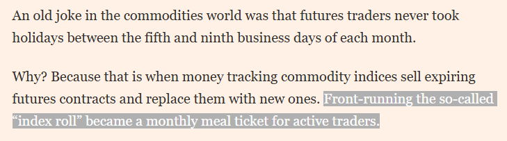 Quote about how "front-running the index roll become a monthly meal ticket for active traders."